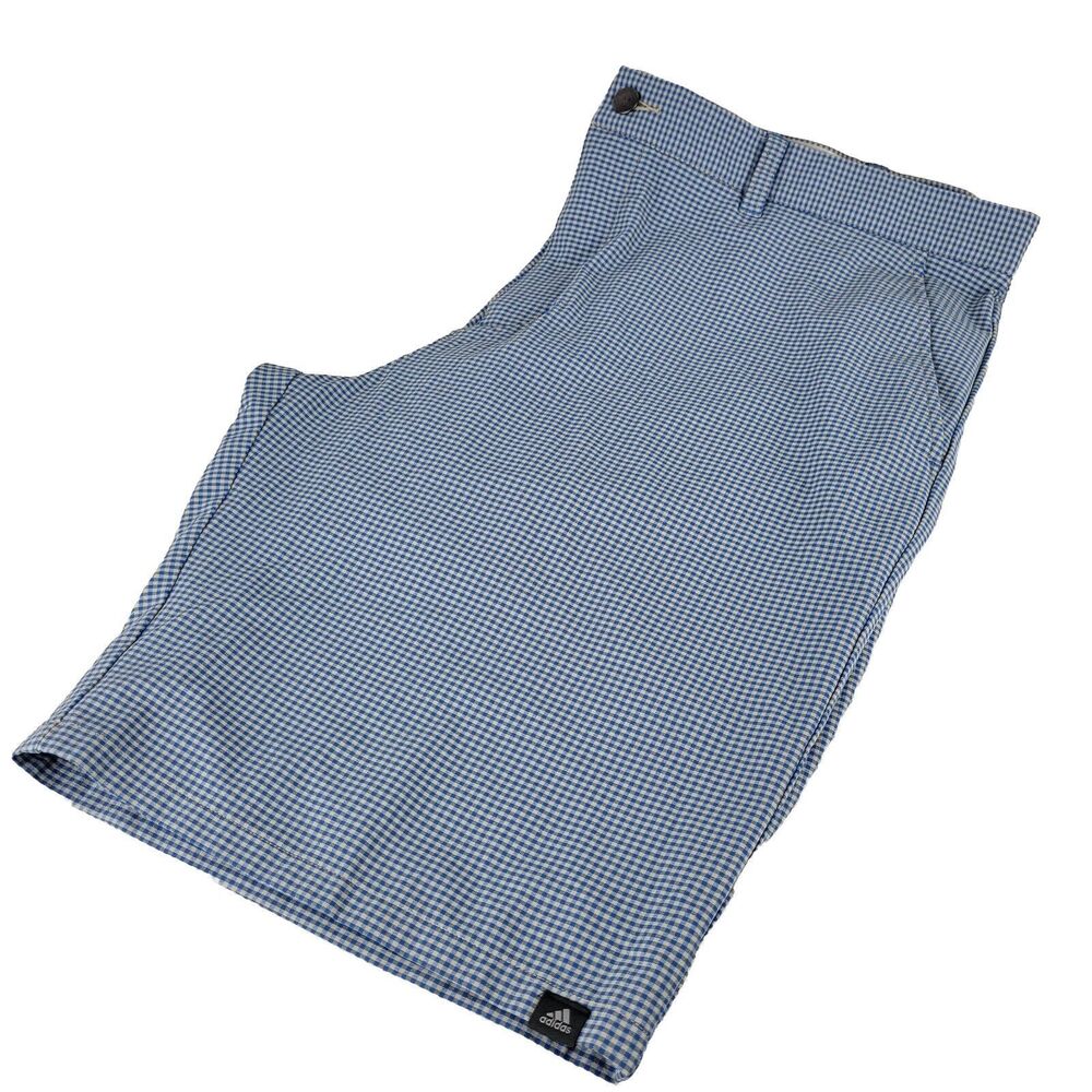 Adidas 10" Shorts Mens 38 Blue Gingham Check Plaid Performance Golf Ultimate 365